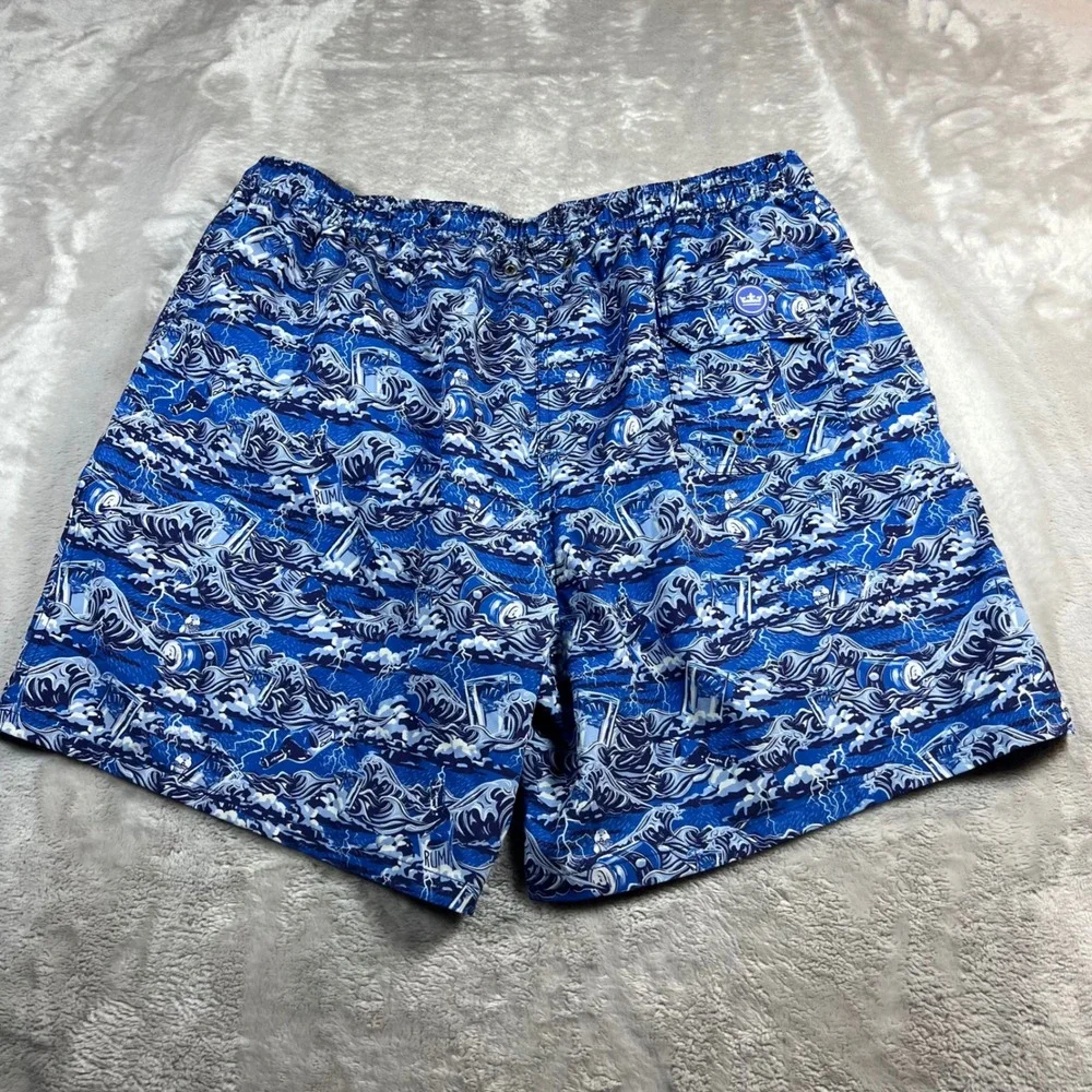 Peter Millar Men's XL Swim Trunks Blue Wave Rum Print Board Shorts